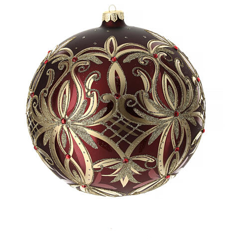 Weihnachtsbaumkugel aus mundgeblasenem Glas Grundton Rot mit goldenen floralen Verzierungen 200 mm 6