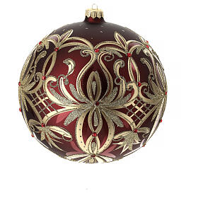 Bola Navidad vidrio soplado 200 mm roja motivos flores doradas