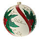 Christmas ball in blown glass 200 mm, cream coloured with holly decoration s6
