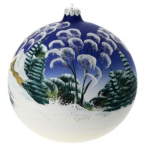 Christmas ball in blown glass 150 mm, snowy nordic village under blue sky 3
