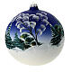 Christmas ball in blown glass 150 mm, snowy nordic village under blue sky s7