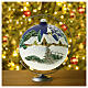 Christmas ball in blown glass 150 mm, snowy nordic village under blue sky s2