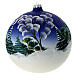 Christmas ball in blown glass 150 mm, snowy nordic village under blue sky s4