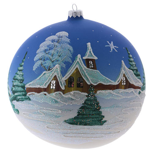Palla Natale 200 mm vetro soffiato paese nordico innevato cielo blu 1