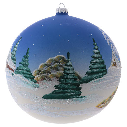 Palla Natale 200 mm vetro soffiato paese nordico innevato cielo blu 2