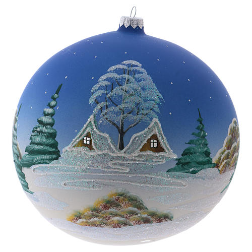 Palla Natale 200 mm vetro soffiato paese nordico innevato cielo blu 3