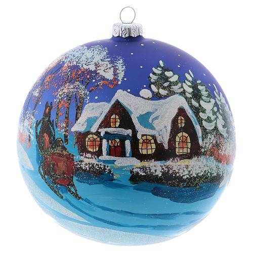 Weihnachtsbaumkugel aus mundgeblasenem Glas Motiv nächtliche Winterlandschaft 150 mm 1