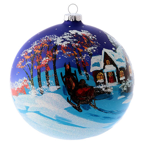 Weihnachtsbaumkugel aus mundgeblasenem Glas Motiv nächtliche Winterlandschaft 150 mm 5