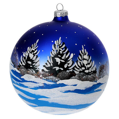 Weihnachtsbaumkugel aus mundgeblasenem Glas Motiv nächtliche Winterlandschaft 150 mm 5