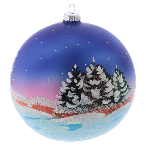 Christmas ball in blown glass 150 mm, snowy landscape at night 3