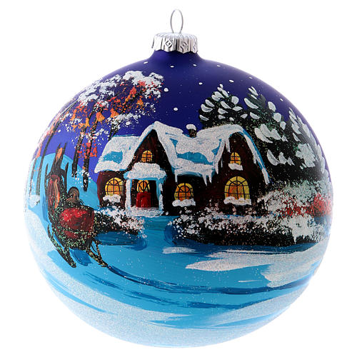 Christmas ball in blown glass 150 mm, snowy landscape at night 4