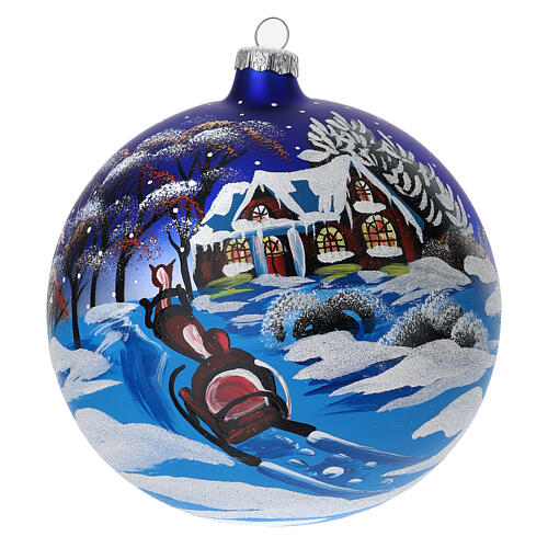 Christmas ball in blown glass 150 mm, snowy landscape at night 1
