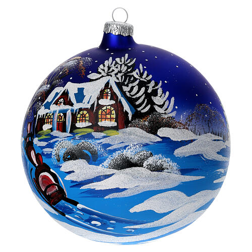 Christmas ball in blown glass 150 mm, snowy landscape at night 4