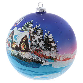 Boule sapin Noël 150 mm verre soufflé paysage nocturne avec neige