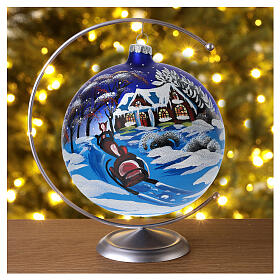Boule sapin Noël 150 mm verre soufflé paysage nocturne avec neige