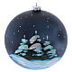 Christmas ball in blown glass 150 mm, snowy mountain village at night s3