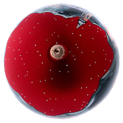 Weihnachtsbaumkugel aus mundgeblasenem Glas Grundton Rot Motiv schneebedecktes nordisches Dorf 150 mm 3