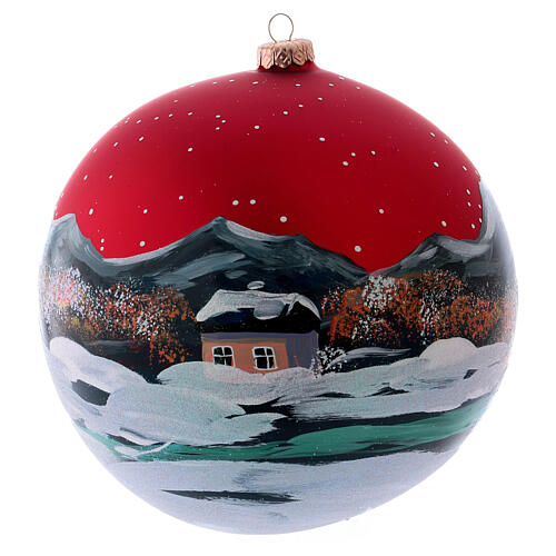 Bola de Navidad 200 mm pueblo nórdico nevado cielo rojo vidrio soplado 3