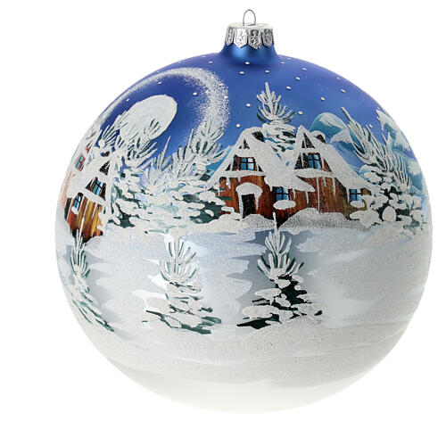 Weihnachtsbaumkugel aus mundgeblasenem Glas Motiv schneebedecktes skandinavisches Dorf 200 mm 1