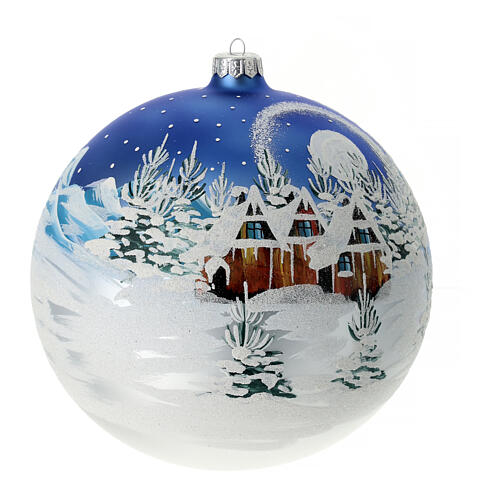 Weihnachtsbaumkugel aus mundgeblasenem Glas Motiv schneebedecktes skandinavisches Dorf 200 mm 8