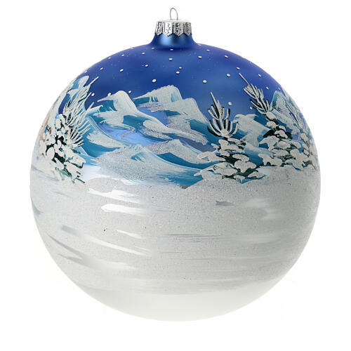 Christmas ball in blown glass 200 mm, snowy Scandinavian landscape 5