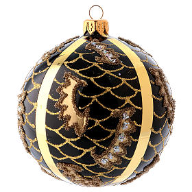 Weihnachtskugel aus mundgeblasenem Glas Grundton Schwarz mit goldenen Verzierungen 100 mm
