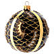 Weihnachtskugel aus mundgeblasenem Glas Grundton Schwarz mit goldenen Verzierungen 100 mm s1