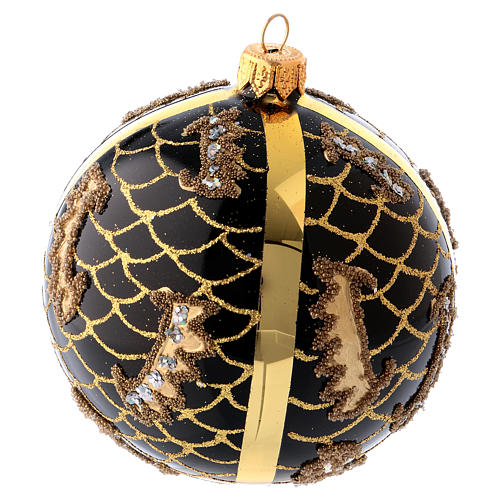 Christmas ball in black blown glass 100 mm, various golden decorations 2