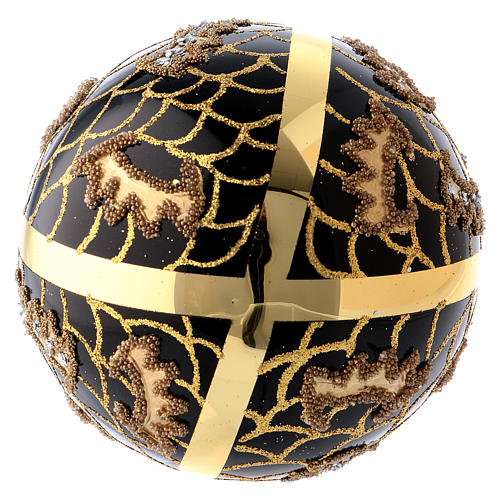 Christmas ball in black blown glass 100 mm, various golden decorations 3