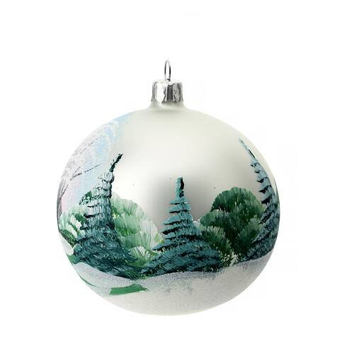 Weihnachtsbaumkugel matt aus mundgeblasenem Glas 100 mm Motiv winterliches Dorf 6