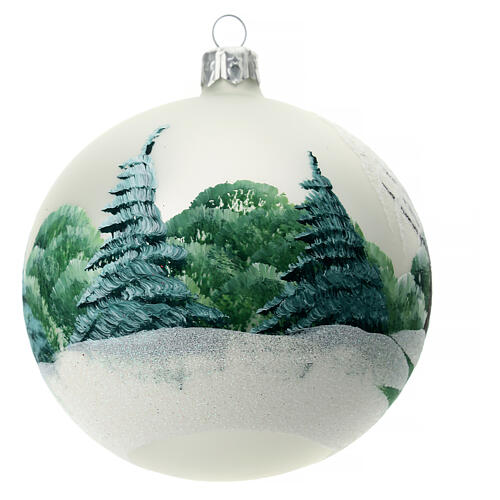 Weihnachtsbaumkugel matt aus mundgeblasenem Glas 100 mm Motiv winterliches Dorf 7