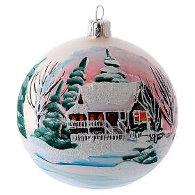 Bolas de Natal: Bola árvore Natal opaca vidro soprado 100 mm aldeia de inverno nevada