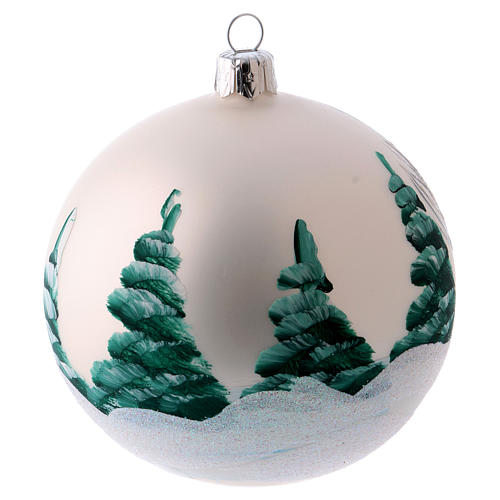 Bola árvore Natal opaca vidro soprado 100 mm aldeia de inverno nevada 2