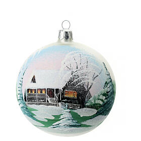 Matte grey blown glass ball with winter scenery 10 cm