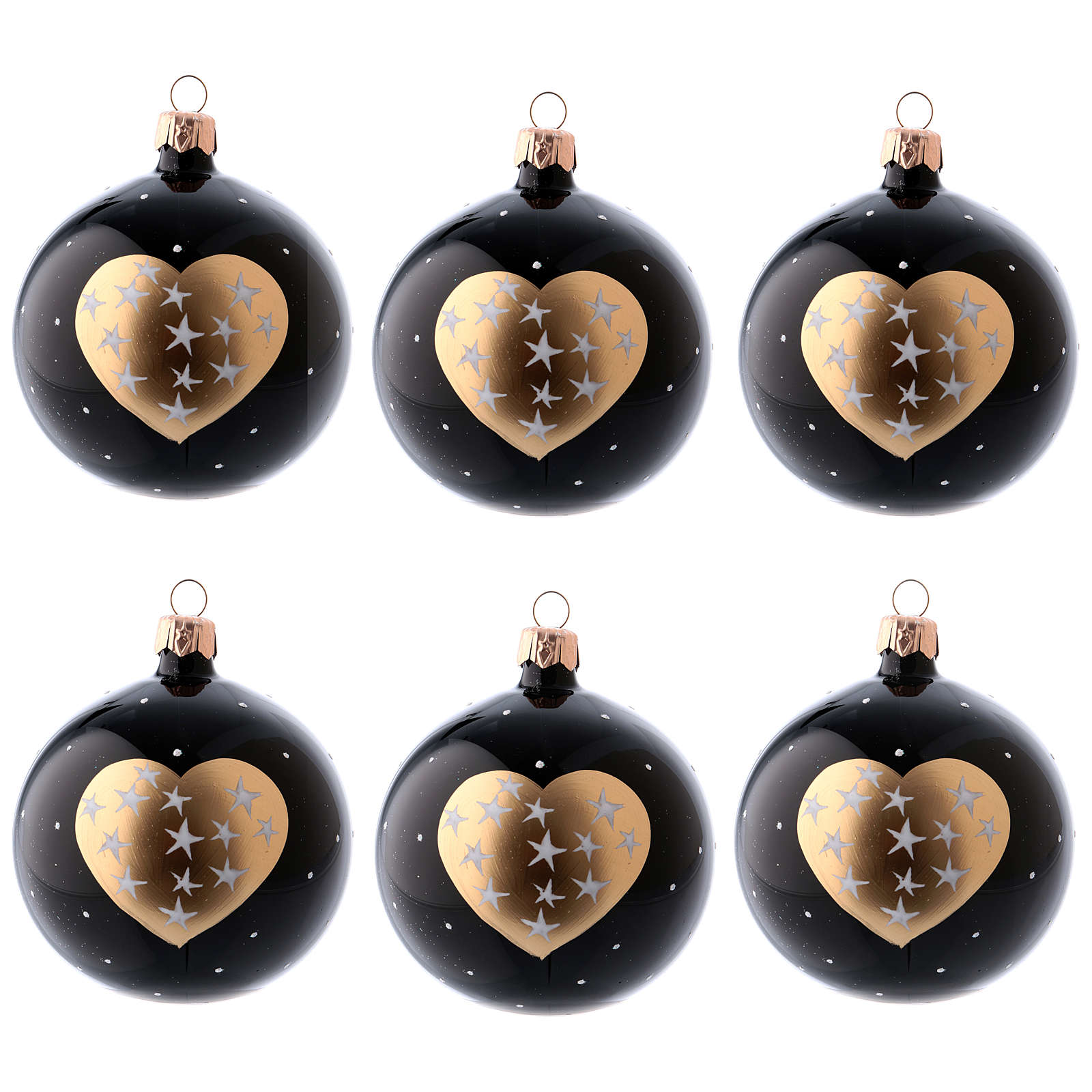 Bolas Natal 6 peças vidro soprado preto coração dourado e venda online na HOLYART