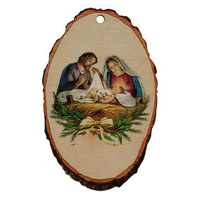 Round wooden tree ornament, Nativity scene
