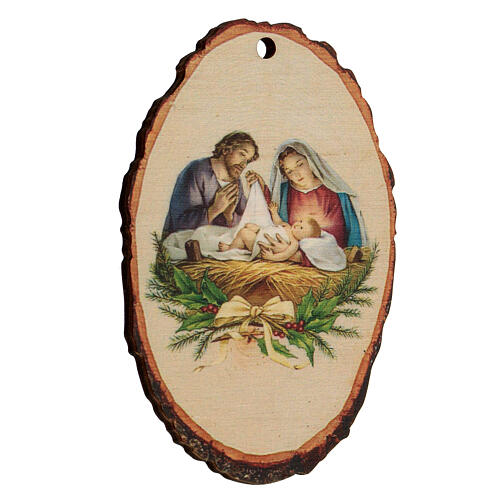 Round wooden tree ornament, Nativity scene 2