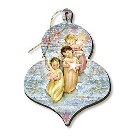 Enfeites para Árvore de Natal em Madeira e PVC: Adorno de Natal madeira moldada Três anjinhos com estrelas Enfeites para Árvore de Natal em Madeira e PVC: Adorno de Natal madeira moldada Três anjinhos com estrelas