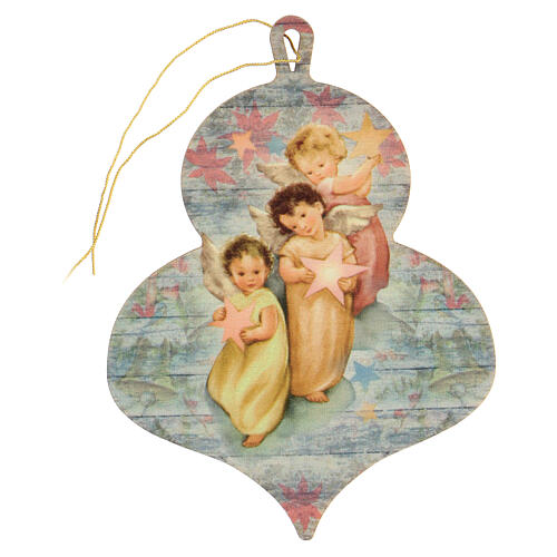Adorno de Natal madeira moldada Três anjinhos com estrelas 1