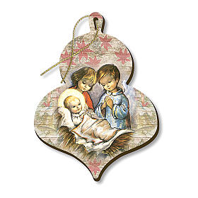 Enfeites para Árvore de Natal em Madeira e PVC: Adorno de Natal madeira moldada Meninos em adoração Enfeites para Árvore de Natal em Madeira e PVC: Adorno de Natal madeira moldada Meninos em adoração