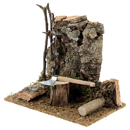 Nativity set setting, hatchet with logs 2