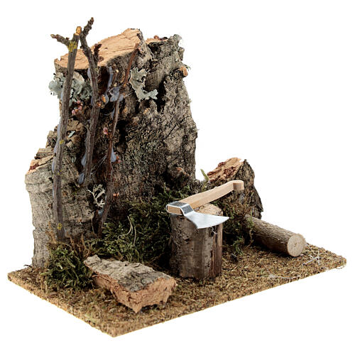 Nativity set setting, hatchet with logs 3