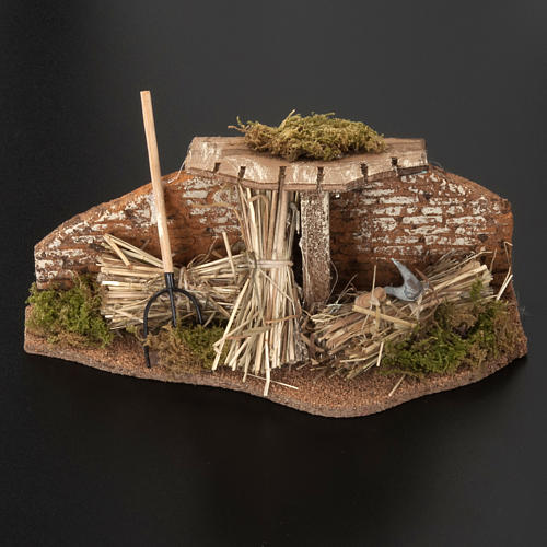 Nativity set setting, fork with straw bundles and roof 3