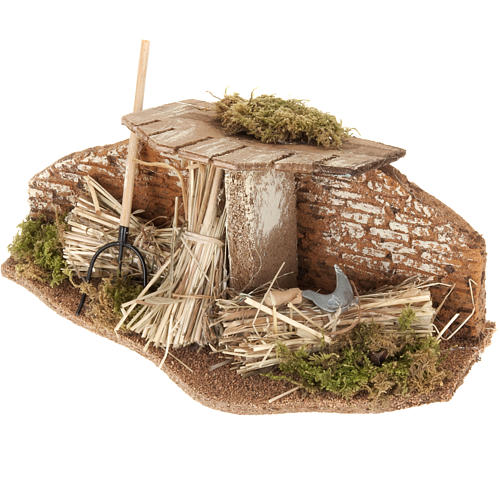 Nativity set setting, fork with straw bundles and roof 1