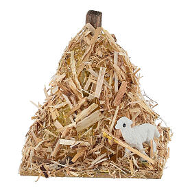 Miniature meule de paille et brebis crèche noel 6cm