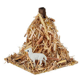 Miniature meule de paille et brebis crèche noel 6cm