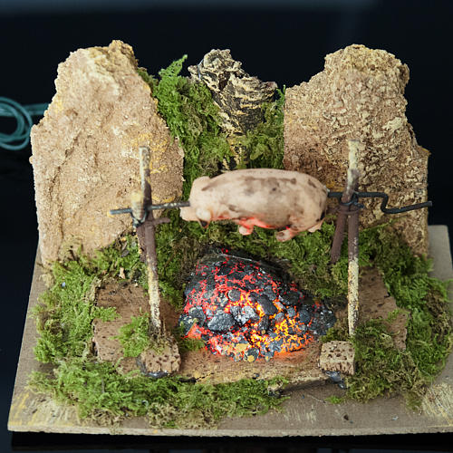 Nativity accessory, bonfire  with pork roast, led. 3
