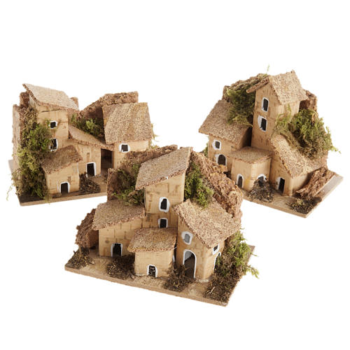 Nativity setting, house in wood with cork roof 1