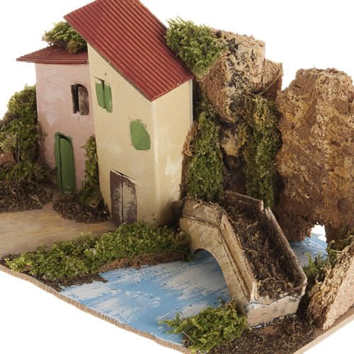 Maison décor crèche en bois avec pont 2
