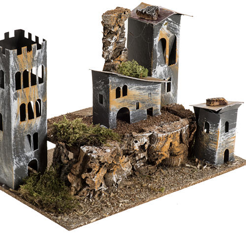 Borgo cartone con torre: ambiente presepe 2